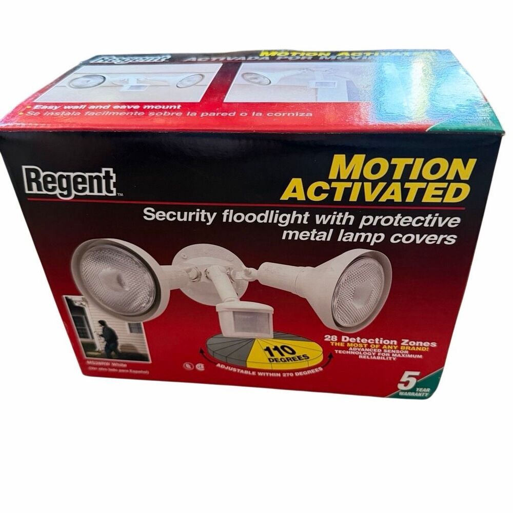 Regent Motion Activated Security Floodlight Metal Lamp Covers White New Open Box